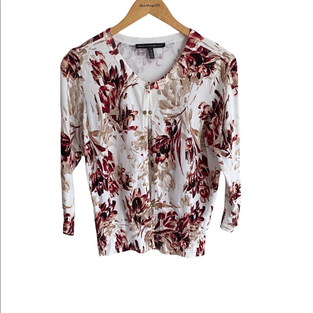 White House Black Market Printed Snap Front Cardigan